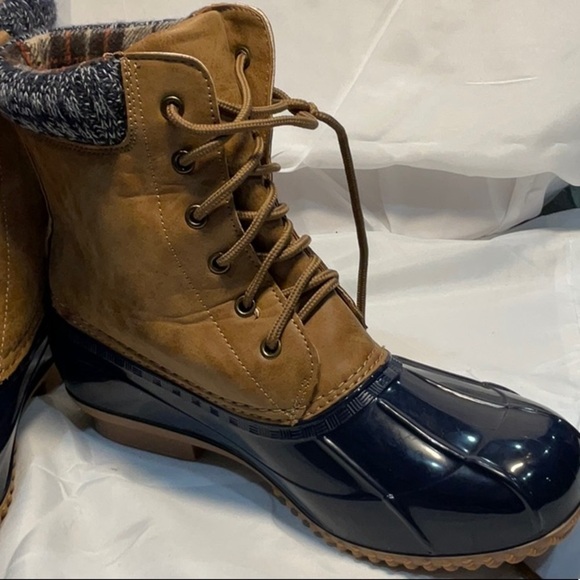 Justfub Tan and Blue Waterproof Winter Boots - Picture 3 of 8